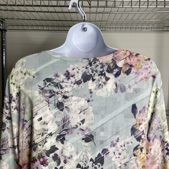 Basler Women's Blue Watercolor Floral Top Est. Size XL Cottagecore Feminine - Picture 10 of 11